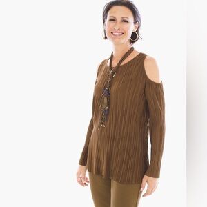 Chico’s Pleated Faux-Suede Cold-Shoulder Top